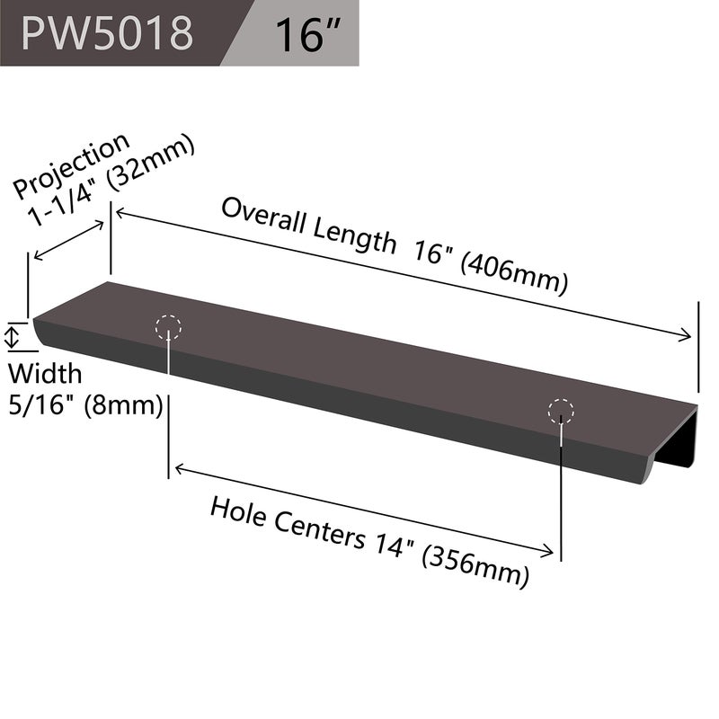 Jetland Cabinets Drawers Edge Pulls - 2-Pack, 16" Overall Length, Black, Concealed Tab Pulls for Kitchen Garage Cabinet Drawers, PW5018B406L - Image 2